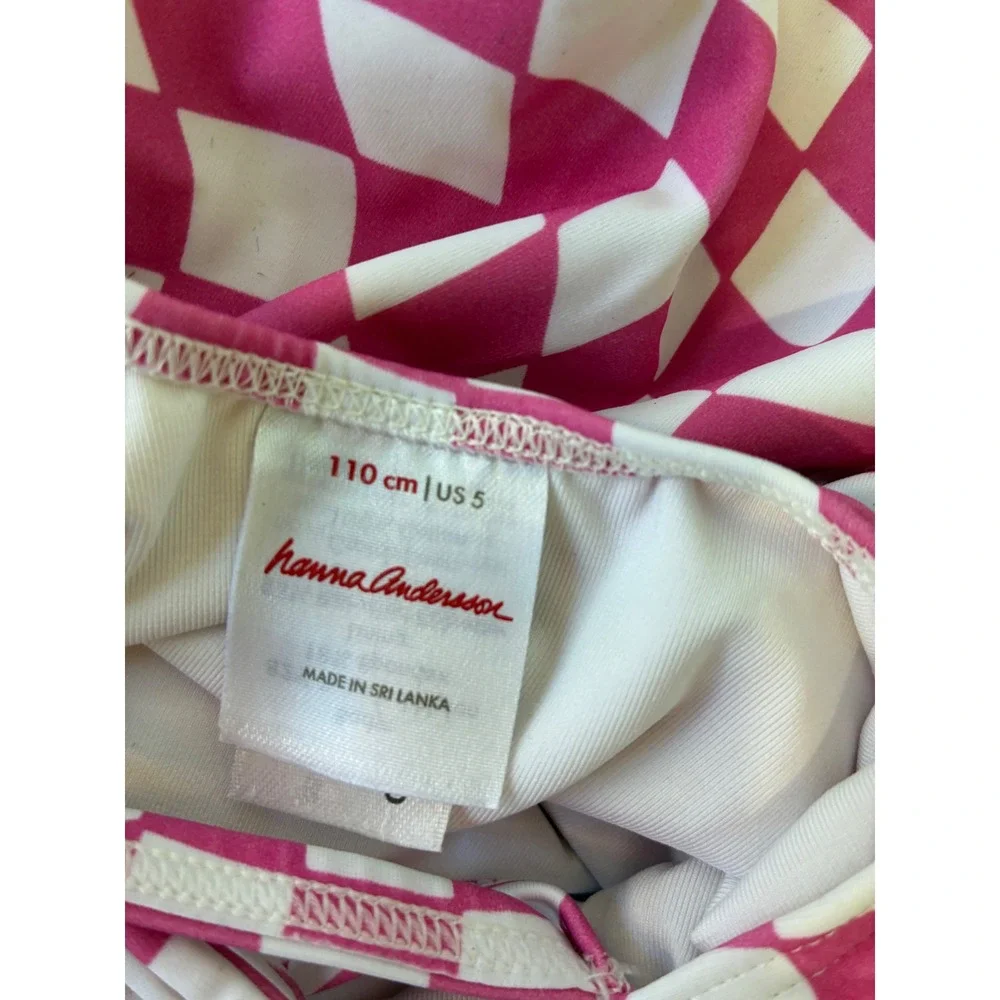 Hanna Andersson One Piece Swimsuit Warped Check Kids Size 5 Pink Excellent